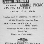 Flyer for the annual Jones family picnic which Bob Jones began for families and took place on his farm around harvest time. Sons Jinks and Emory Jones continued to host the picnic into the 1970s. Courtesy of Jones family
