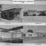 The 1919 Carroll School building became the elementary school when the junior high was built in 1958. The frame cafeteria, pictured in this 1960 photo, had been added in 1941. The teacherage was built in the 1920s. Courtesy of Jack Johnson family